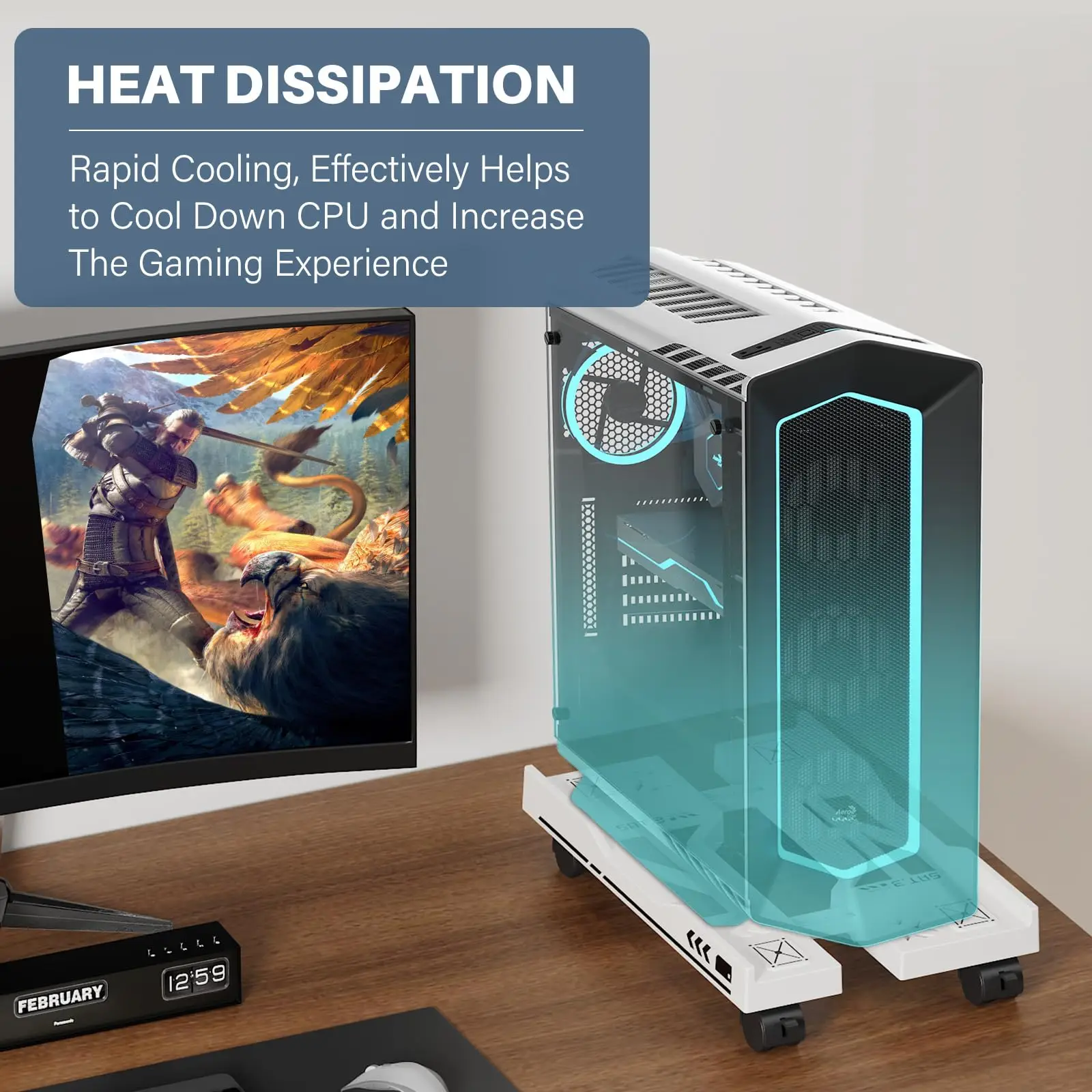 Nuevo soporte de CPU, soporte ajustable para PC, carrito, soporte de torre para ordenador móvil con ruedas rodantes, soporte de escritorio ajustable - imagen 5