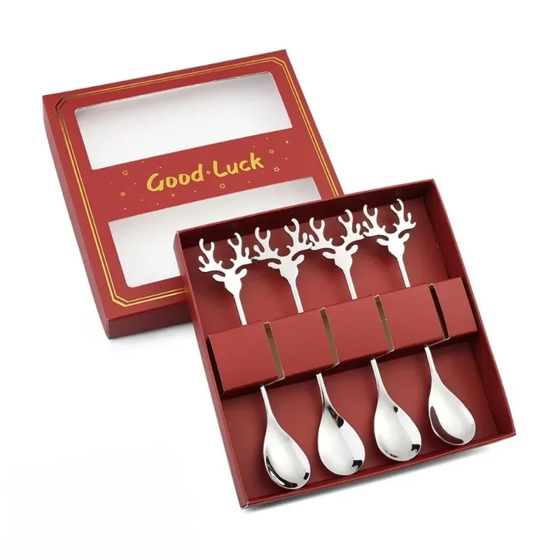Cuchara agitadora con forma de cabeza de ciervo de acero inoxidable, cuchara romántica de Navidad para postre y café, juego de vajilla de regalo de Navidad para Cocina - imagen 3