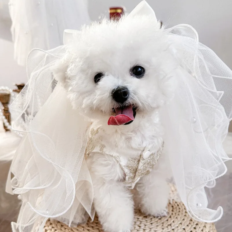 Tocado con lazo para boda, velo para perro, Bandana para gato, cinta de flores de simulación, velo, accesorios para el cabello para perro, fiesta del Día de San Valentín - imagen 4