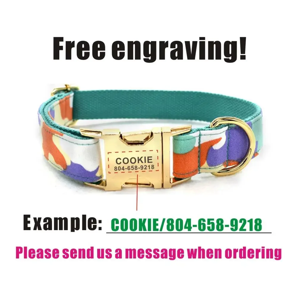 Collar de perro personalizado con grabado gratuito, correa para mascotas a juego, hebilla de Metal de contactos personalizados, Collar de camuflaje para cachorros - imagen 4