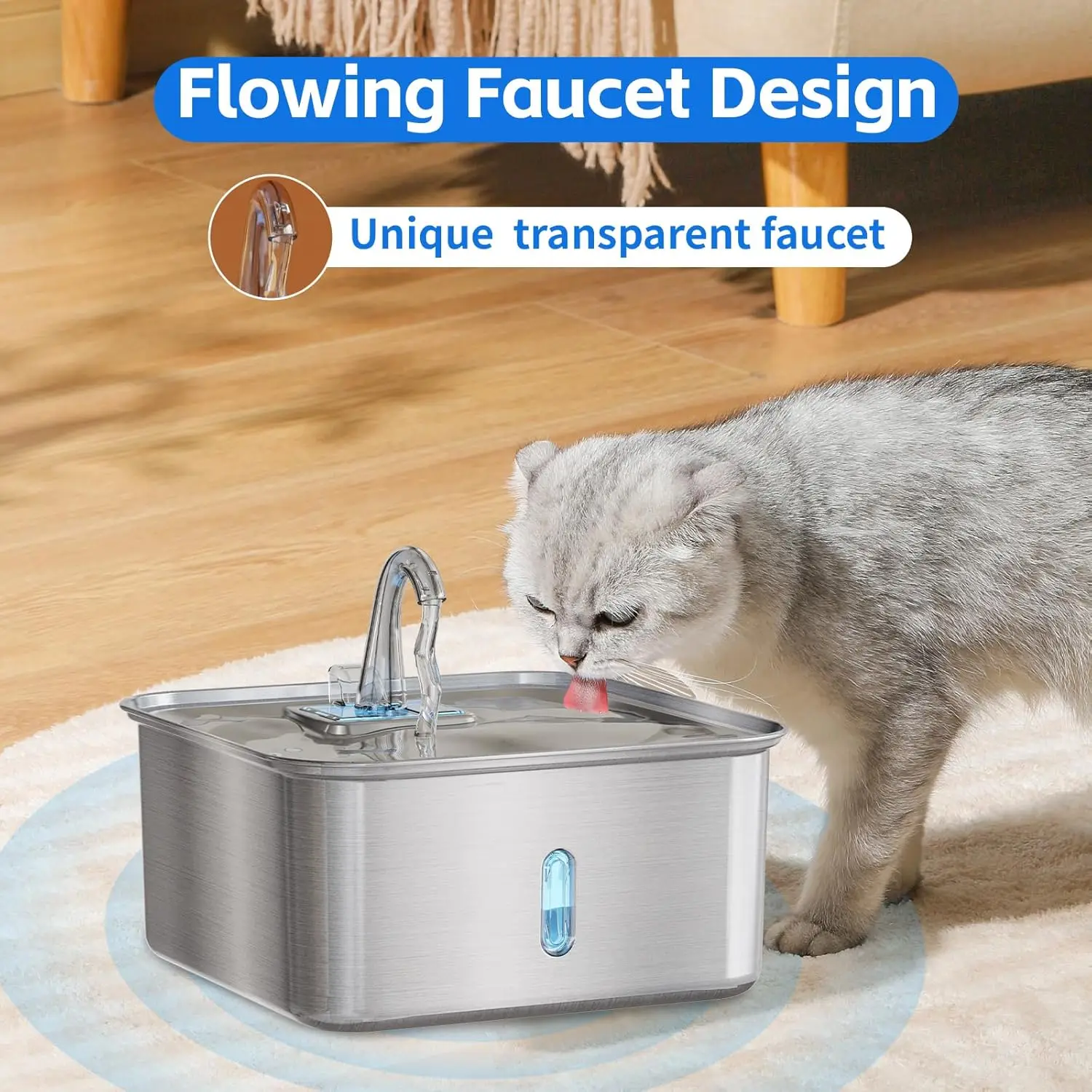 Dispensador de agua para mascotas de acero inoxidable de 7L, fuente automática para gatos, dispensador de agua inteligente para perros, tazón para beber con ventana Visual para perros grandes