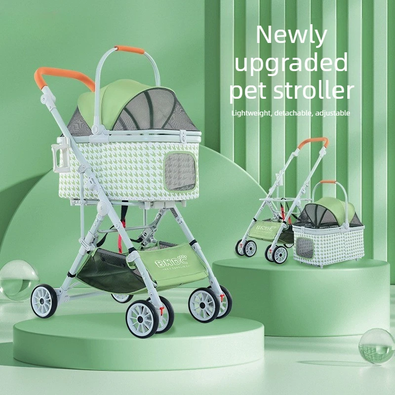 Cochecitos desmontables para mascotas, carrito de tres usos para gatos y perros, carrito Universal con rejilla de mil pájaros, productos para mascotas