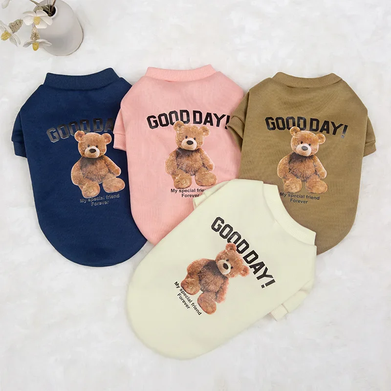 Otoño e Invierno cálido lindo oso INS Sudadera con capucha de terciopelo fino perro gato Teddy ropa para mascotas camisa Base para perros ropa para cachorros pequeños