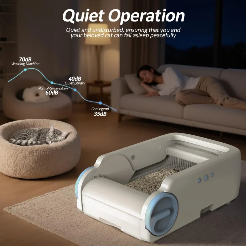 Caja de arena para gatos semiautomática, bandeja de inodoro inteligente sin olores, Control por aplicación de autolimpieza automática, 76L - imagen 5