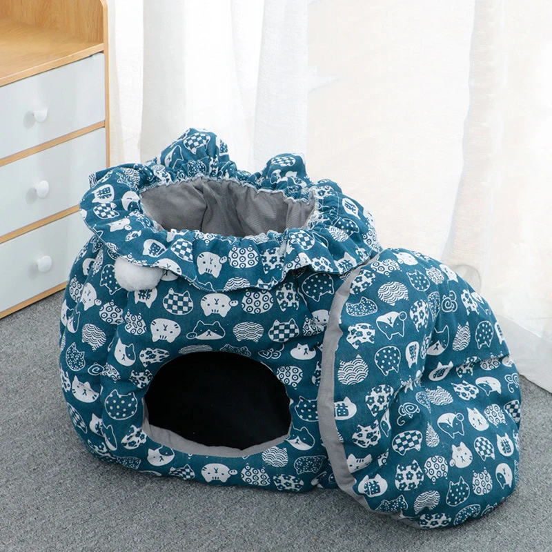 Nido de gato para mascotas, forma de bolsa de bendición creativa con esterilla, perrera para cachorros, producto de casa de gatito extraíble cómodo, mantiene el calor en invierno - imagen 4