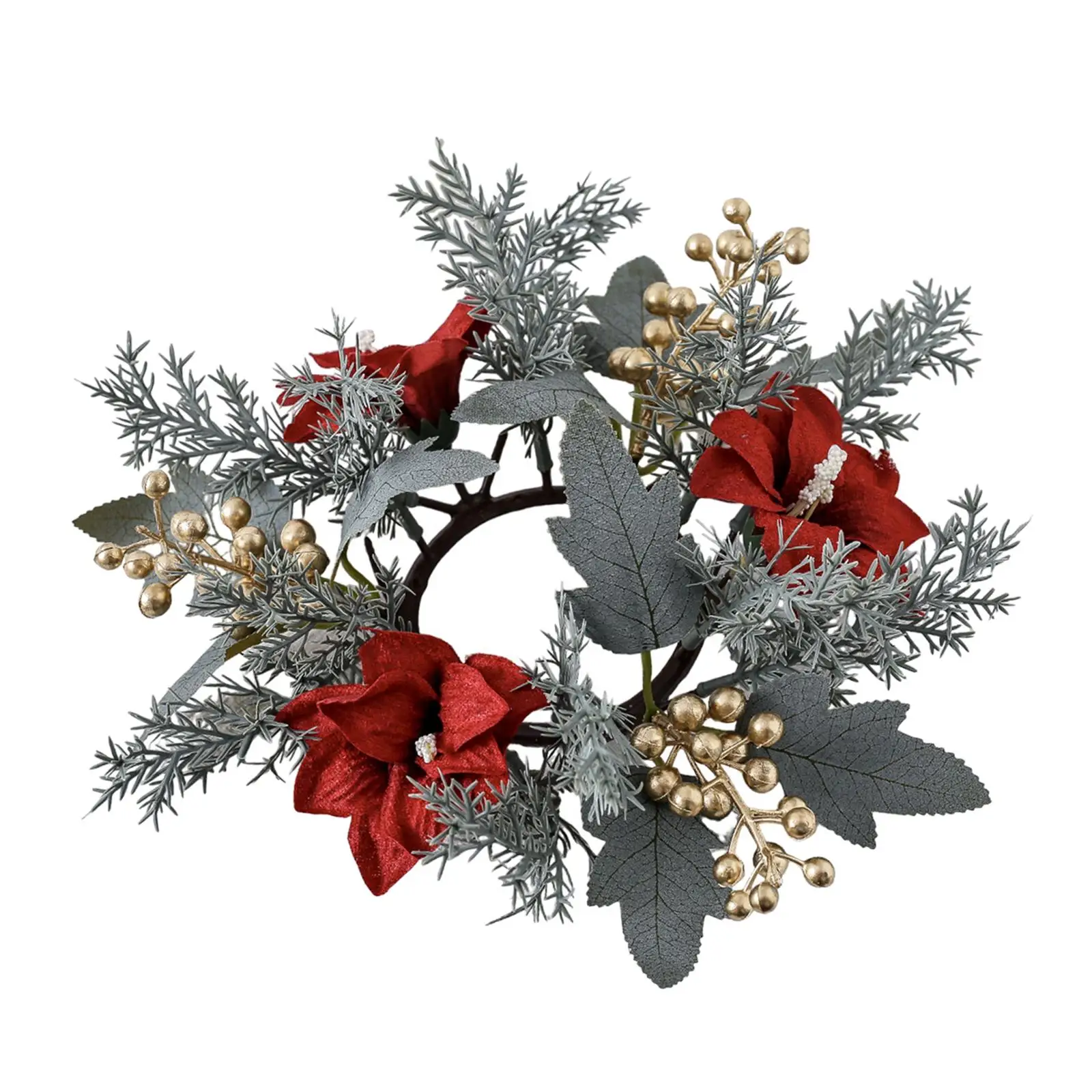 Christmas Pillar Candle Ring Wreath Candle Base Holder Garland for Farmhouse Living Room Dining Table Centerpiece Party Wedding