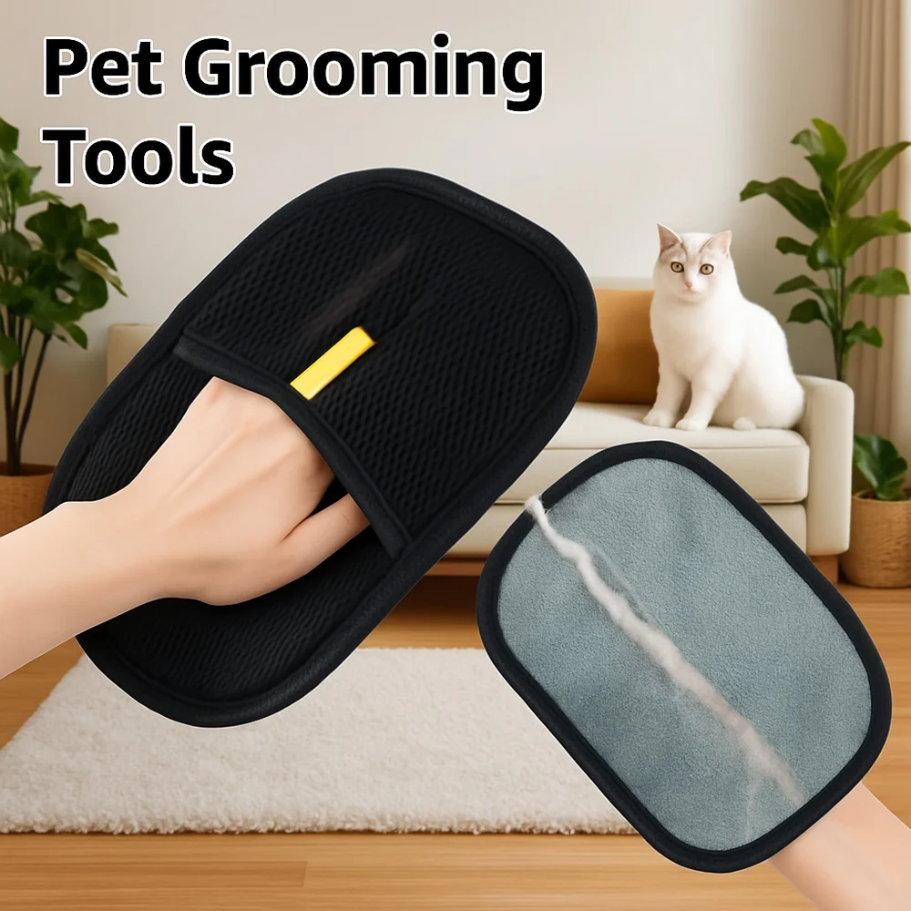 Guantes 2 en 1 para quitar el pelo de mascotas con electricidad estática con cerdas bidireccionales, herramienta de limpieza reutilizable para el pelo de perros y gatos, herramienta para quitar el pelo de mascotas