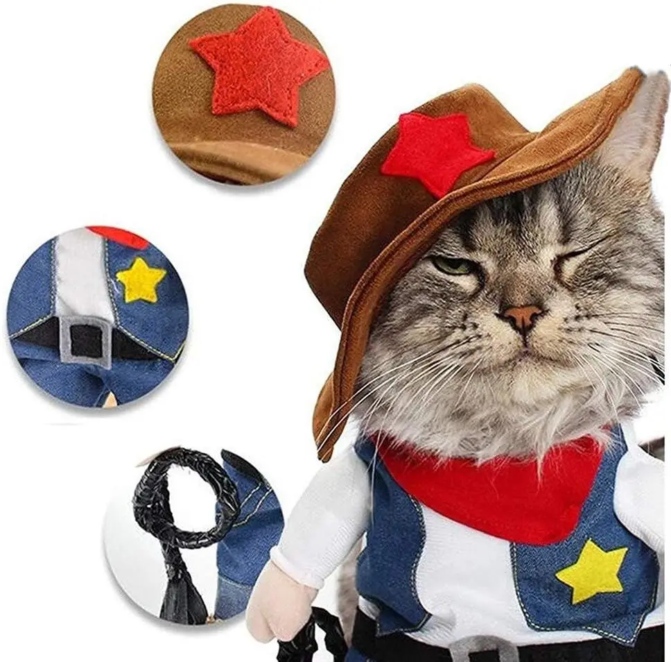 Divertido disfraz de Halloween para perros y gatos, ropa de vaquero para perros, disfraces para perros pequeños, accesorios para Cosplay de gatos - imagen 2