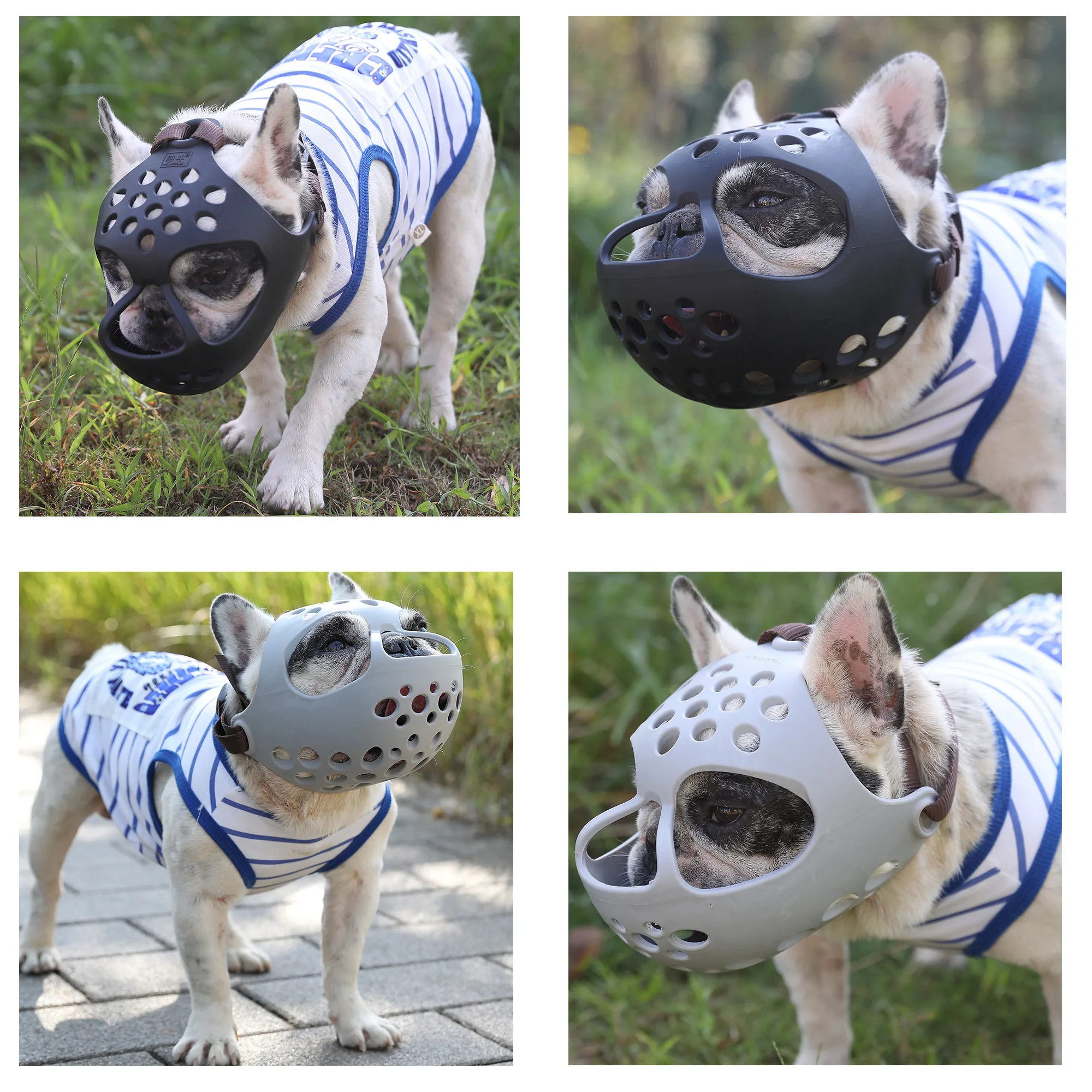 Bozal de Bulldog de goma suave para Bulldog Francés Pug, Bozal de perro cómodo y transpirable antimordeduras para perros de cara plana con muso corto - imagen 5