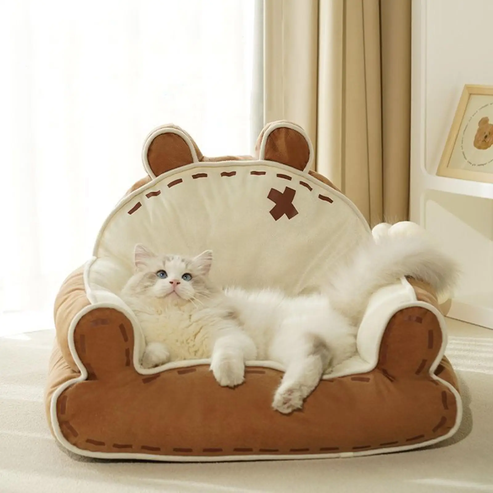Pet Sofa Cat Couch Bed Cartoon Little Bear Shape Kitty Cozy Cave Sofa Nest for Puppy Room Small Medium Dogs Cats Home