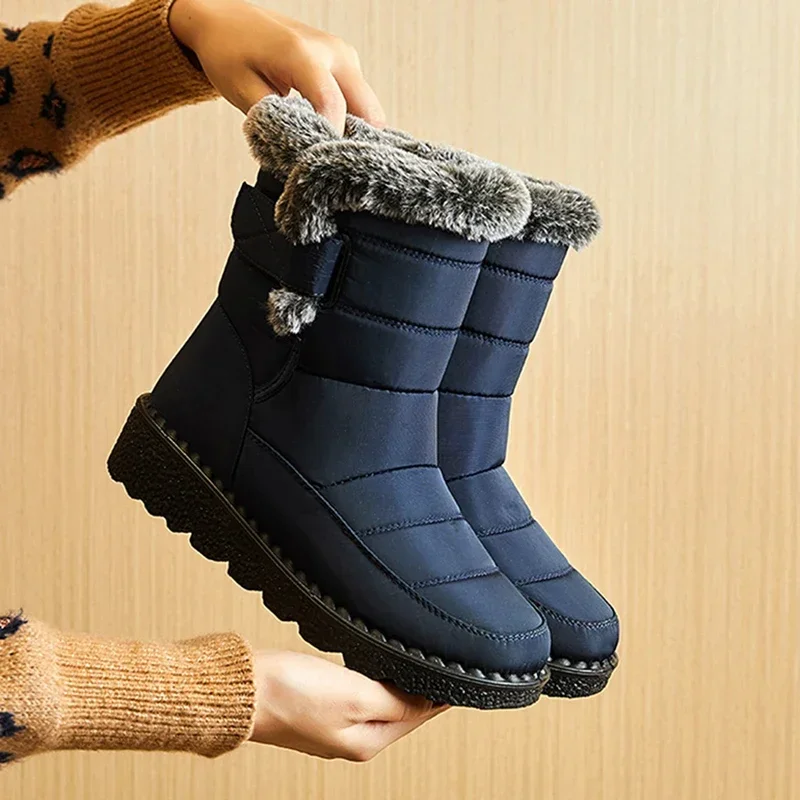 Botas de nieve planas impermeables para Mujer, zapatos de plataforma a la moda para mantener el calor, invierno - imagen 3