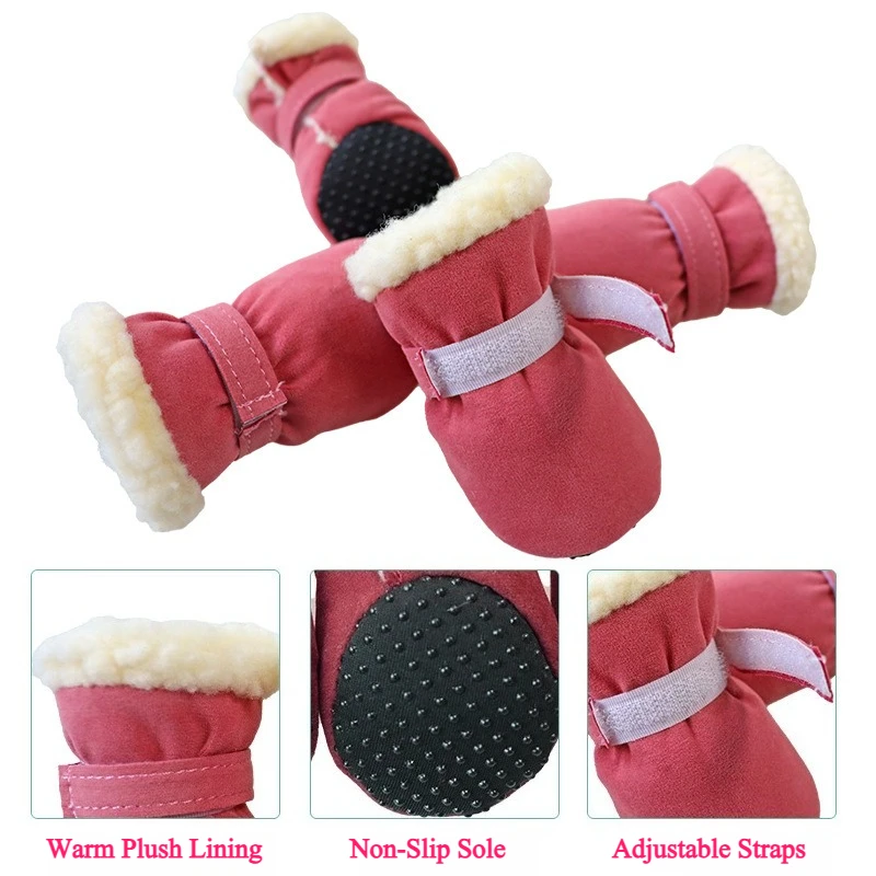 Botas impermeables para perros de invierno, zapatos de nieve antideslizantes gruesos y cálidos para perros y gatos pequeños y medianos, forro de felpa con suelas antideslizantes, 4 Uds. - imagen 2