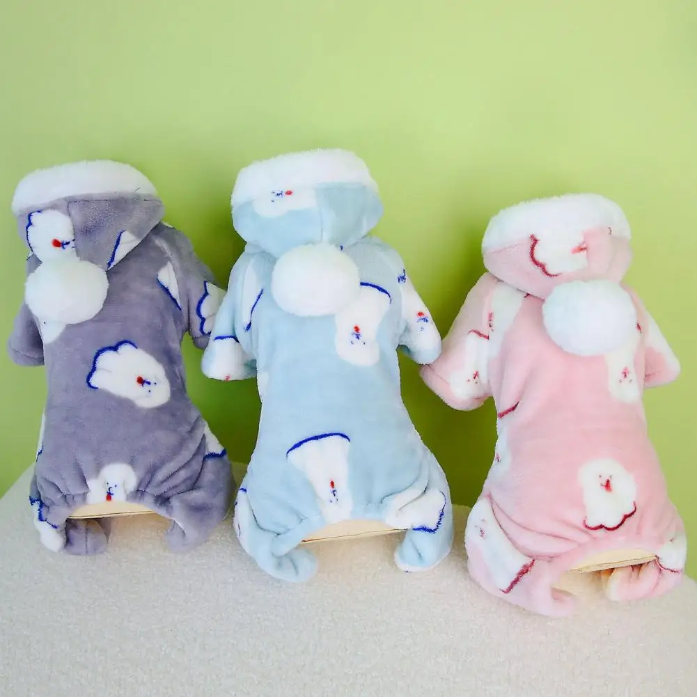 Mono de tela gruesa para mascotas, pijama de lana con patrón de dibujos animados para perros, traje cálido de cuatro patas, pequeño, elegante, Invierno - imagen 5