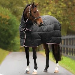 Ropa de caballo transpirable, impermeable y cálida para invierno, línea prensada, tela de nailon acolchada, ropa para caballos, cinturón, bufanda, productos para mascotas