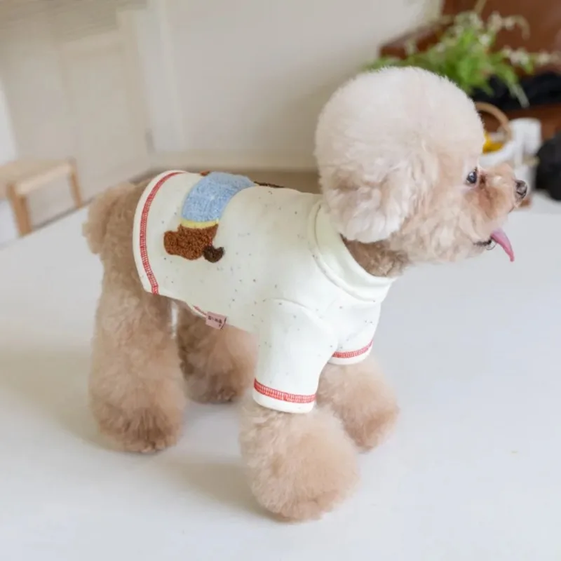 Lindo invierno mascota hogar suéter de cuello alto cálido Teddy mascota terciopelo ropa sanitaria perro gato ropa para mascotas ropa para cachorros - imagen 4