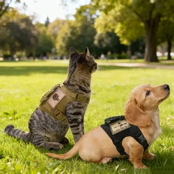 Conjunto de arnés y correa tácticos para gatos, chaleco duradero para gatos con asa, correas ajustables para mayor comodidad y controlar para pasadas de gatos al aire libre