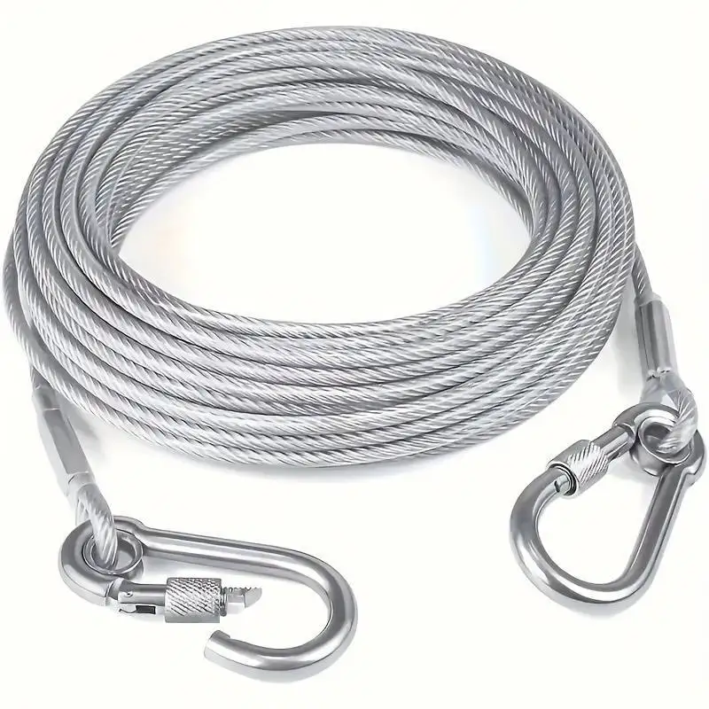Correa de Cable de amarre para perro de doble cabeza, cuerda de tracción con hebilla de metal, collar de entrenamiento antioxidante de alambre de acero, correa para perros al aire libre - imagen 5