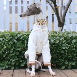 Chaqueta de cárdigan con solapa Jersey blanco de punto para pequeño galgo Whippet Abrigo cálido de invierno de manga larga para perros medios Ropa para mascotas