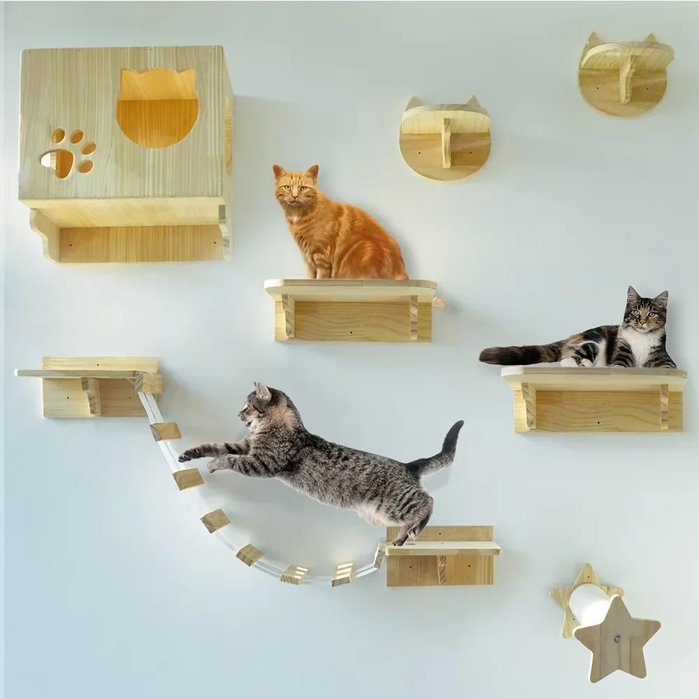 Mueble de pared para gatos con rascador de sisal y hamaca - imagen 3