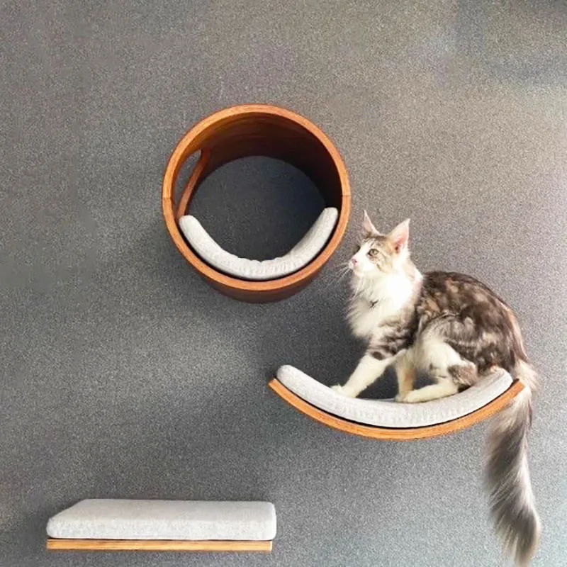 Estantes de escalada para gatos montados en la pared, hamaca, escaleras, casa, torre de árbol de madera para gatos, paseo, parque infantil, muebles para mascotas, accesorios