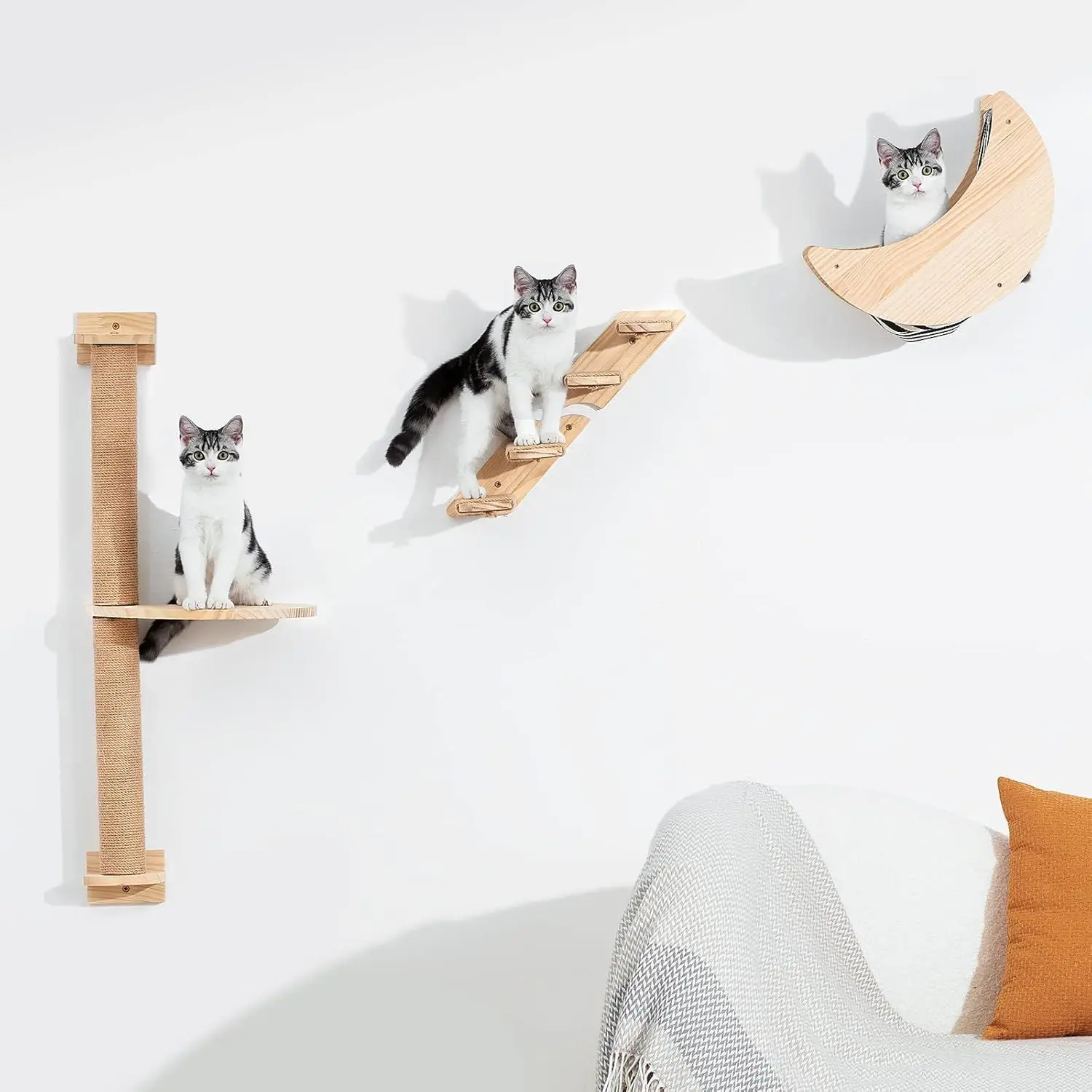 Estantes de pared para gatos, hamaca lunar, poste rascador montado en la pared con escalón, sábanas de escalada para gatos, muebles de pared de madera para gatos durmiendo - imagen 3