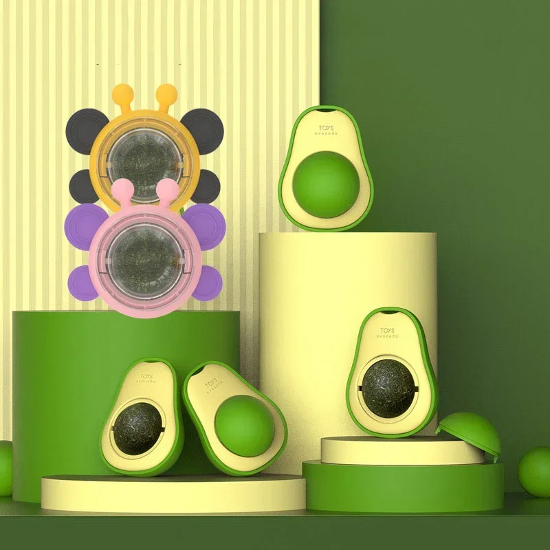 Bola de pared de hierba gatera de aguacate, juguetes para gatos, bolas para lamer comestibles, aperitivos, golosinas giratorias saludables, suministros para gatitos, limpieza de dientes - imagen 2