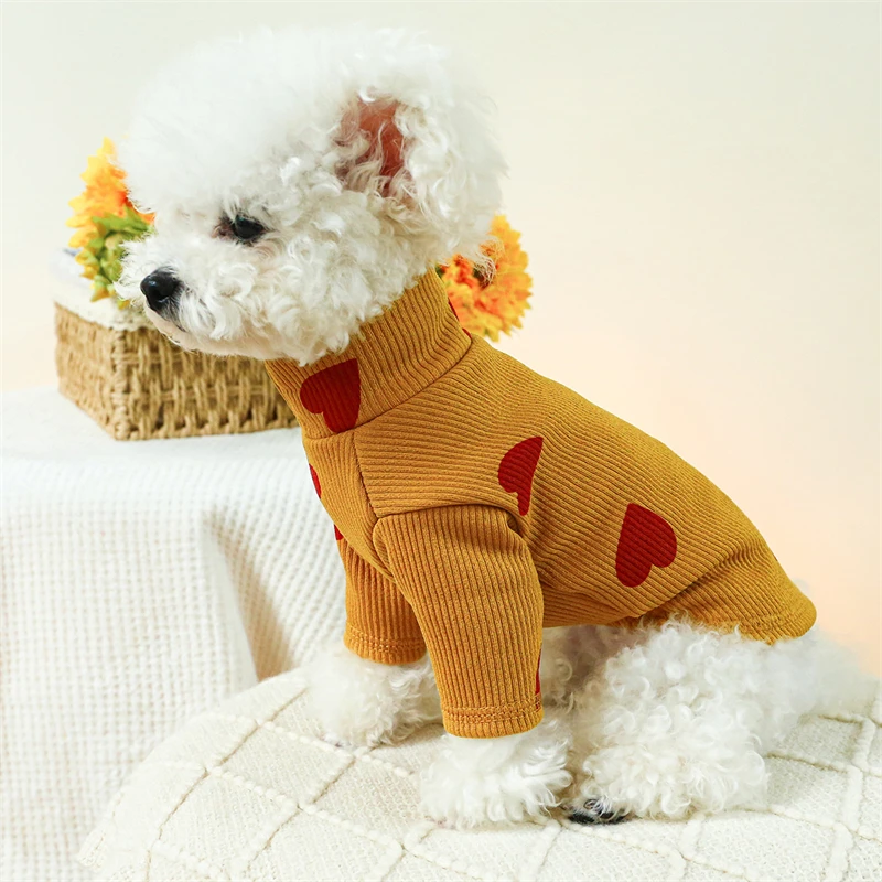 Ropa de cuello alto transpirable para perro, sudadera inferior para gato, encantador estampado de corazón, Chihuahua, York, primavera y otoño - imagen 2