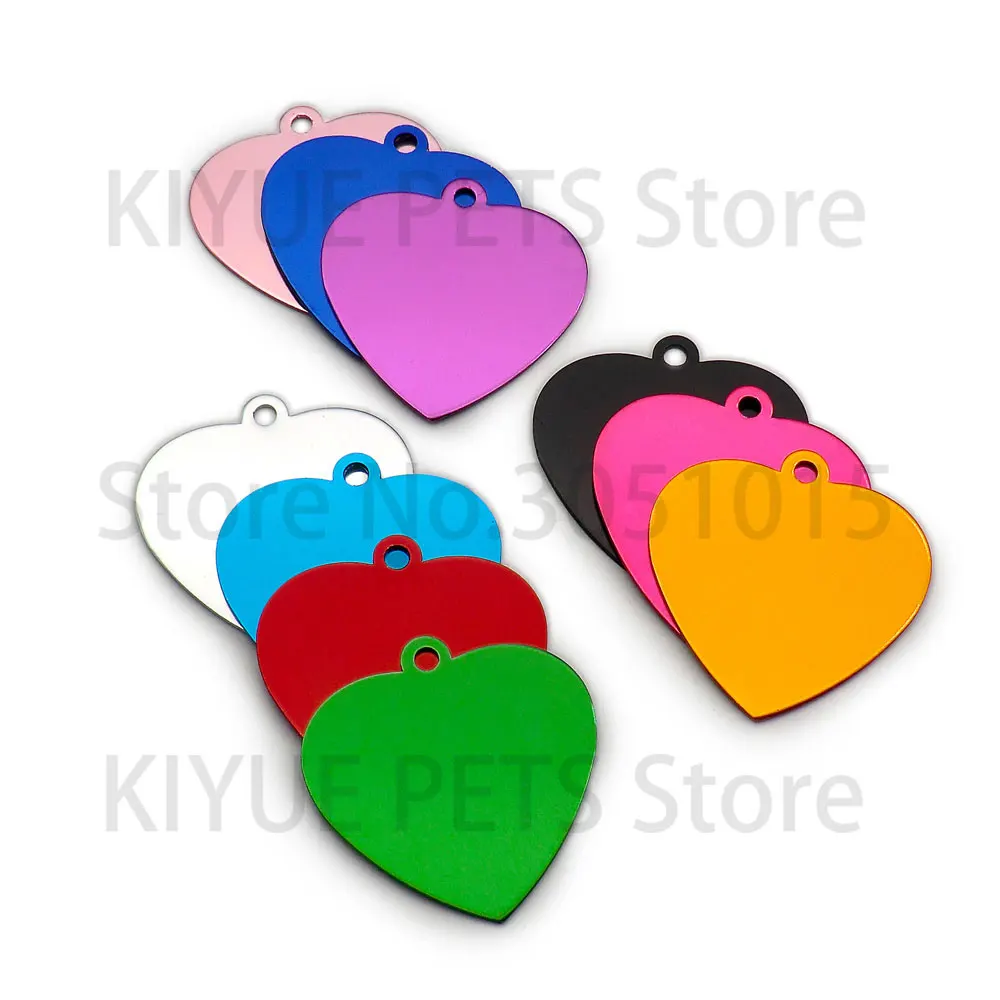 100 Uds. Llavero de Metal con etiqueta para mascotas en forma de corazón, colgante de perro a la moda, etiqueta personalizada grabada con láser para Collar de gato - imagen 3
