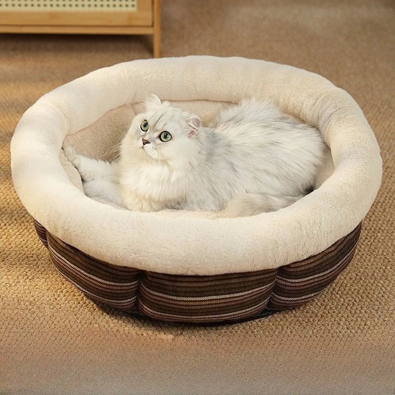 Perrera estera para perros, nido redondo de lino de imitación, antideslizante, para perros medianos y pequeños, jaula cálida para gatos, cama para perros, cama para mascotas, nido para gatos - imagen 2