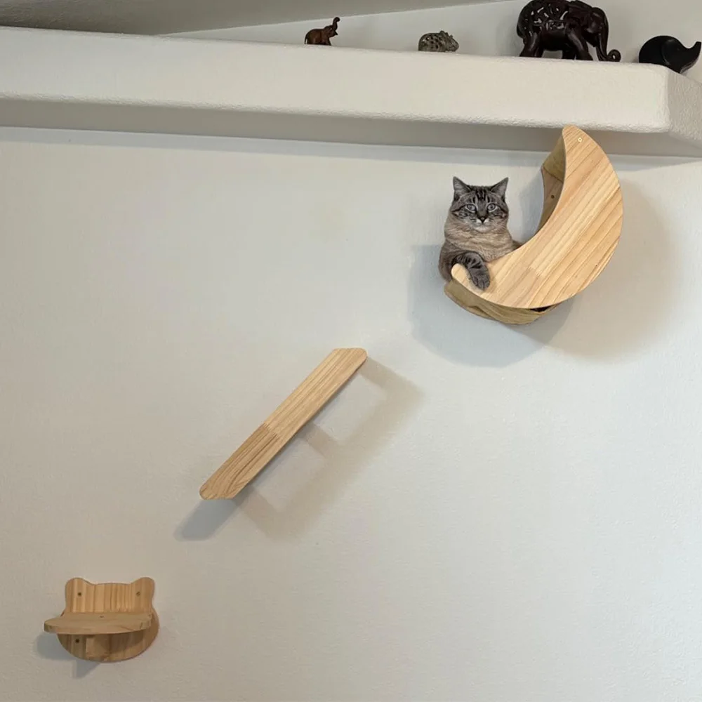 Pared de actividades para gatos montada en la pared con escaleras, perchas y hamaca, poste rascador, muebles de interior para gatos para escalar - imagen 5