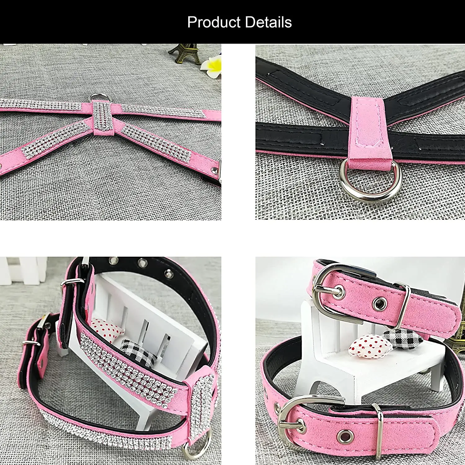 Arnés de lujo con diamantes de imitación para perros pequeños y medianos, arnés ajustable de cuero suave para mascotas con diamante York Chihuahua - imagen 5