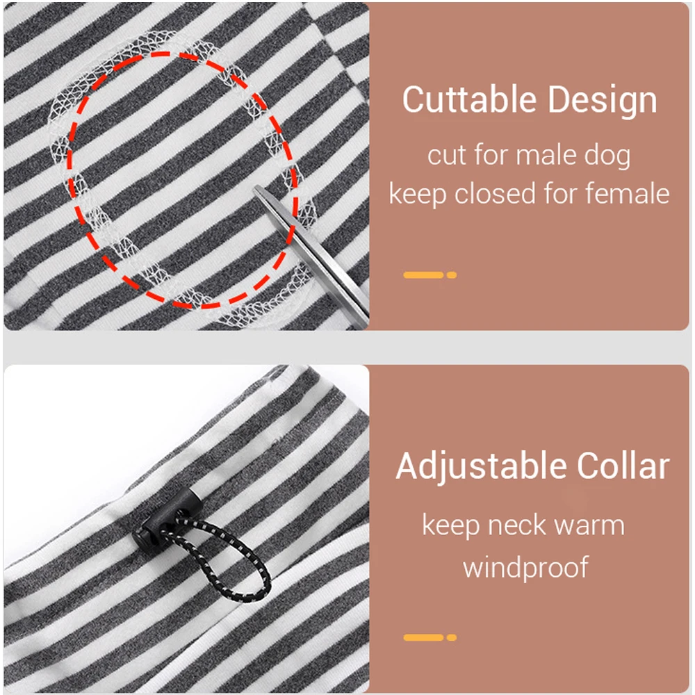 Pijamas para perros, ropa para perros pequeños con estómago completamente cerrado, camisetas interiores de terciopelo cálidas a prueba de viento para mascotas, mono ajustable a rayas para cachorros - imagen 4