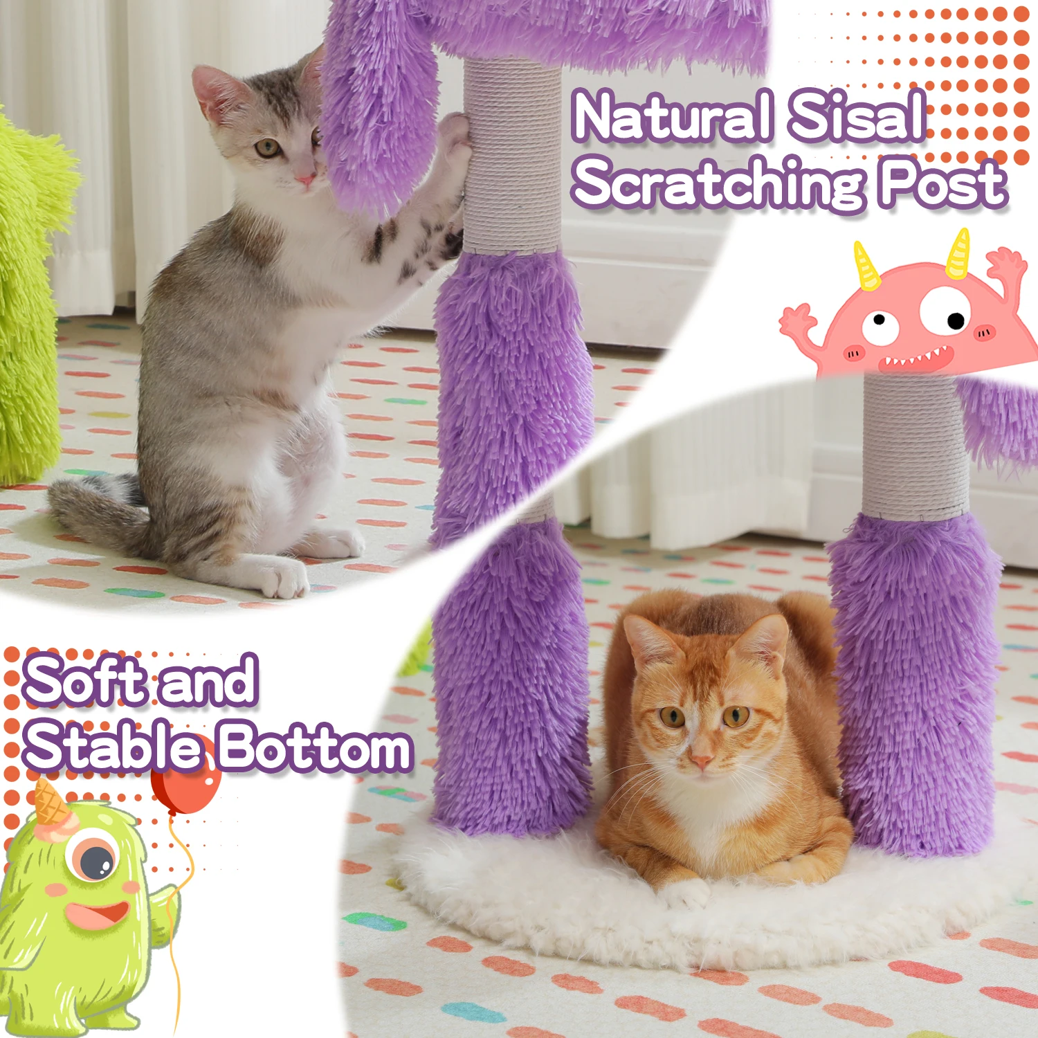 Torre de árbol de gato de la serie Monster, modelado de felpa de forma linda con condominio de gato grande, patas envueltas en Sisal, Pueple de orejas y ojos divertidos - imagen 4