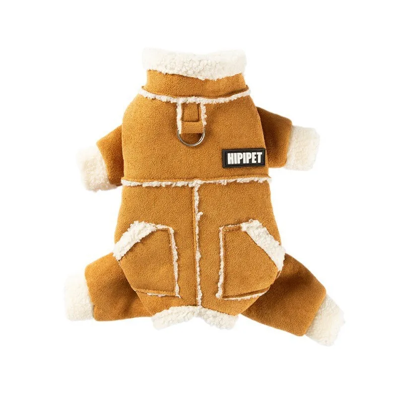 Ropa para mascotas, chaqueta de cuero de felpa, abrigo grueso y cálido de otoño, mono de invierno para gatos y mascotas, ropa para cachorros, pantalones de cuatro patas para perros pequeños - imagen 5