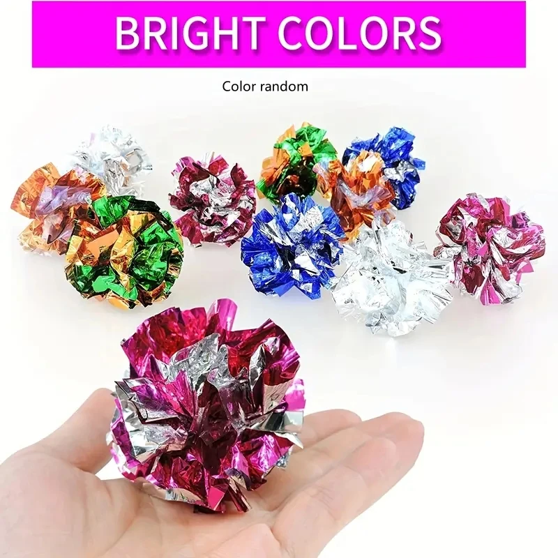 10 Uds. De bolas arrugadas coloridas, juguete de papel de estaño con sonido para gatos, muñecas de vocalización duraderas, juguetes interactivos para morder y chirrido - imagen 4