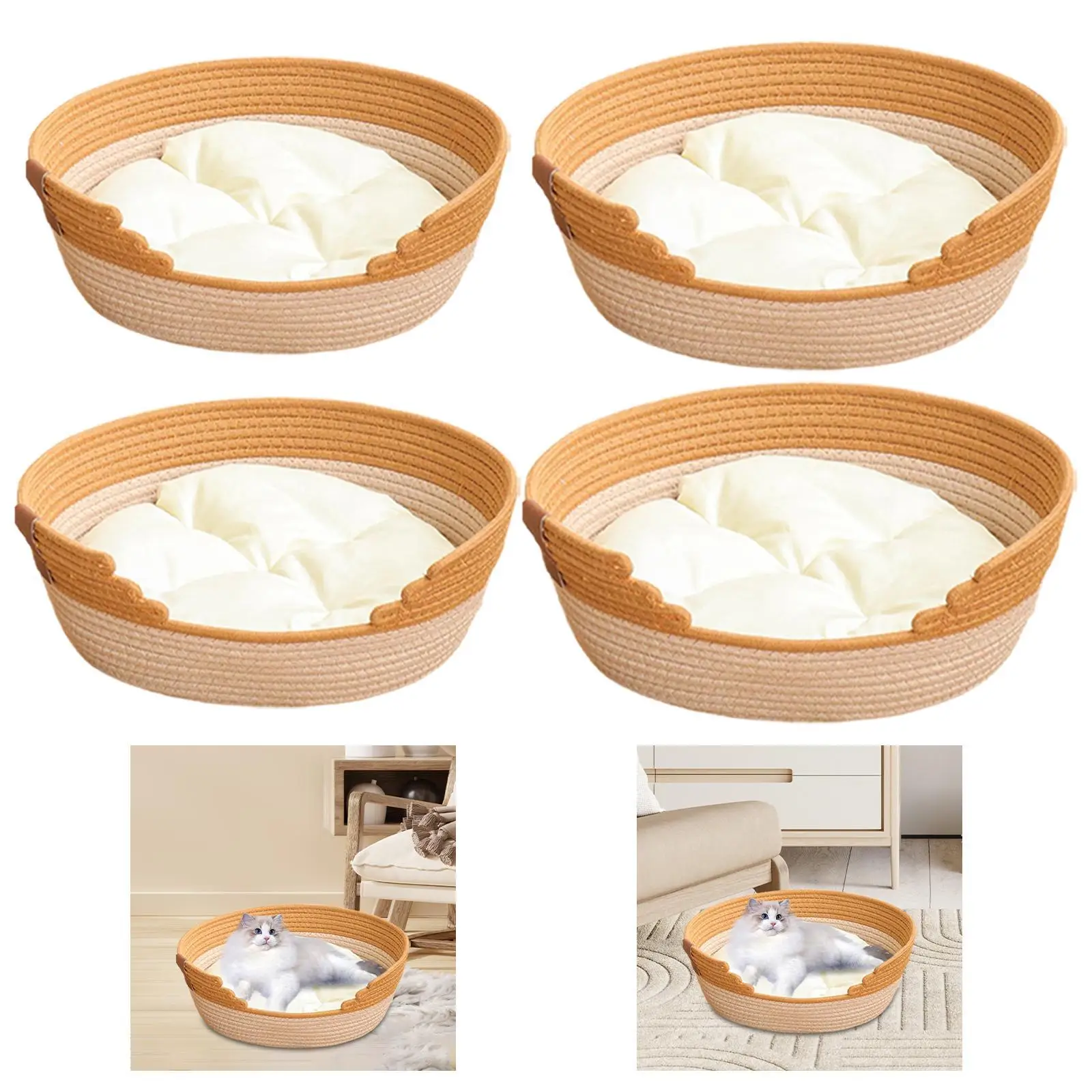 Cat Bed Basket Kitten Bed with Cushion, Breathable, All Four Seasons Lounge Bed, Cat House for Indoor Dogs