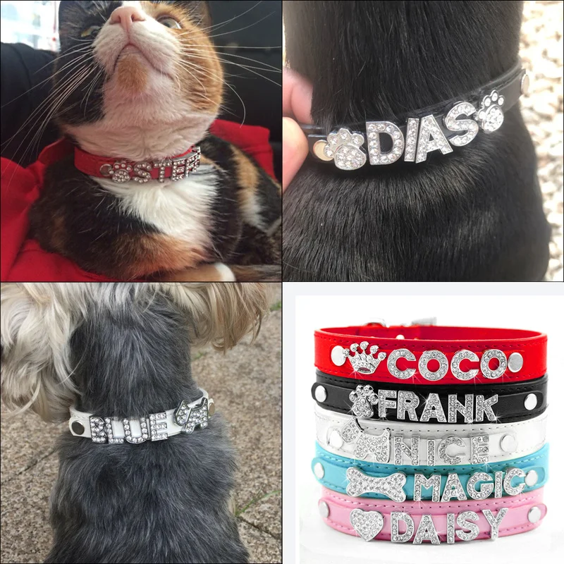 Collares para perros con diamantes de imitación ostentosos, Collar personalizado para perros pequeños, Collar para Chihuahua, dijes con nombre gratis, accesorios para mascotas - imagen 5
