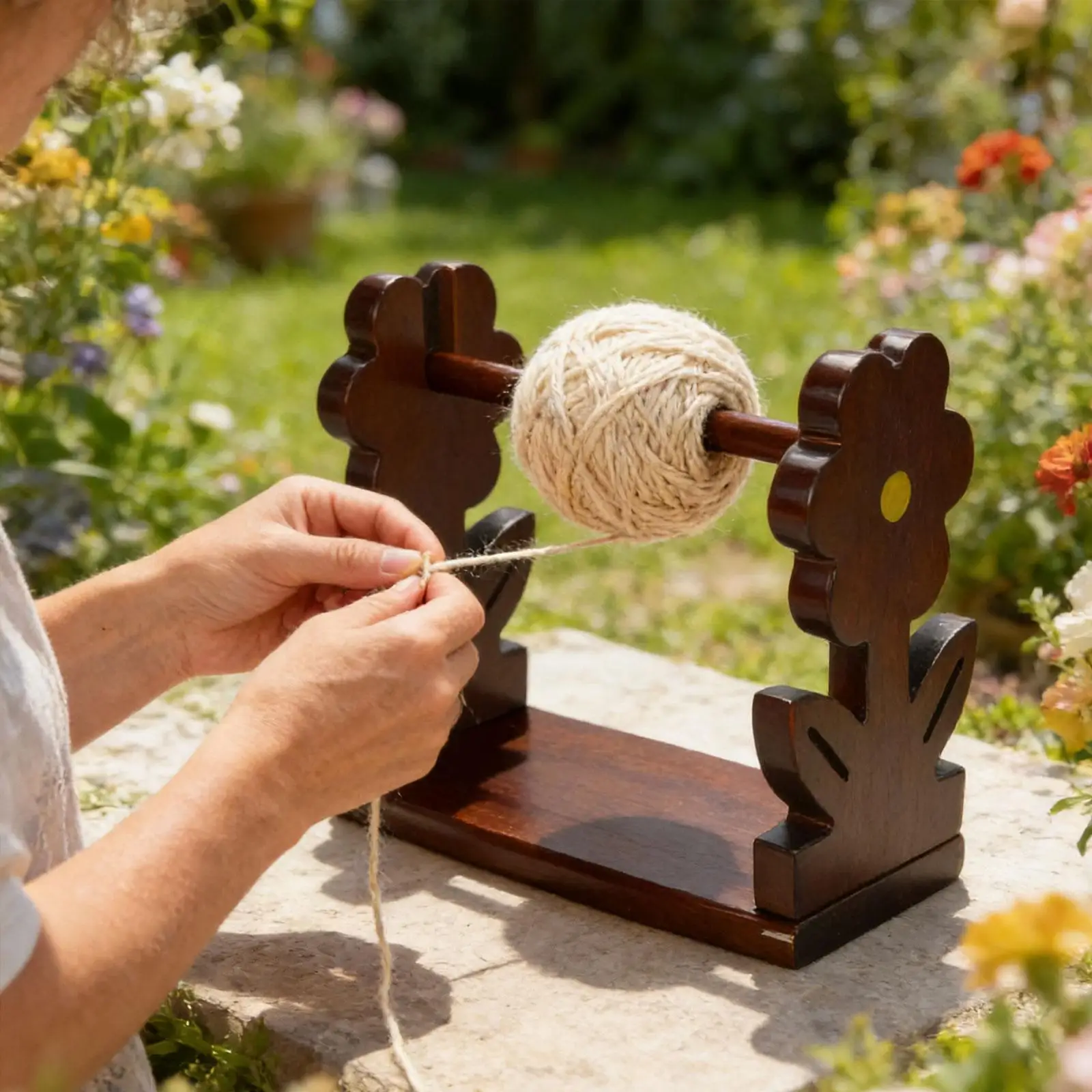 Flower Inspired Wooden Yarn Holder Rotating Organizer Crochet Knitting Accessories for Stationary Craft Use