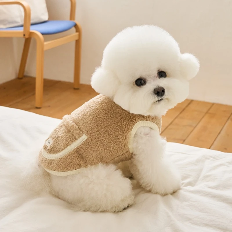 Ropa de invierno de lana para perros, ropa Retro larga de felpa, abrigo de manga corta, chaqueta para perros pequeños, disfraz de cachorro de Bulldog Francés - imagen 5