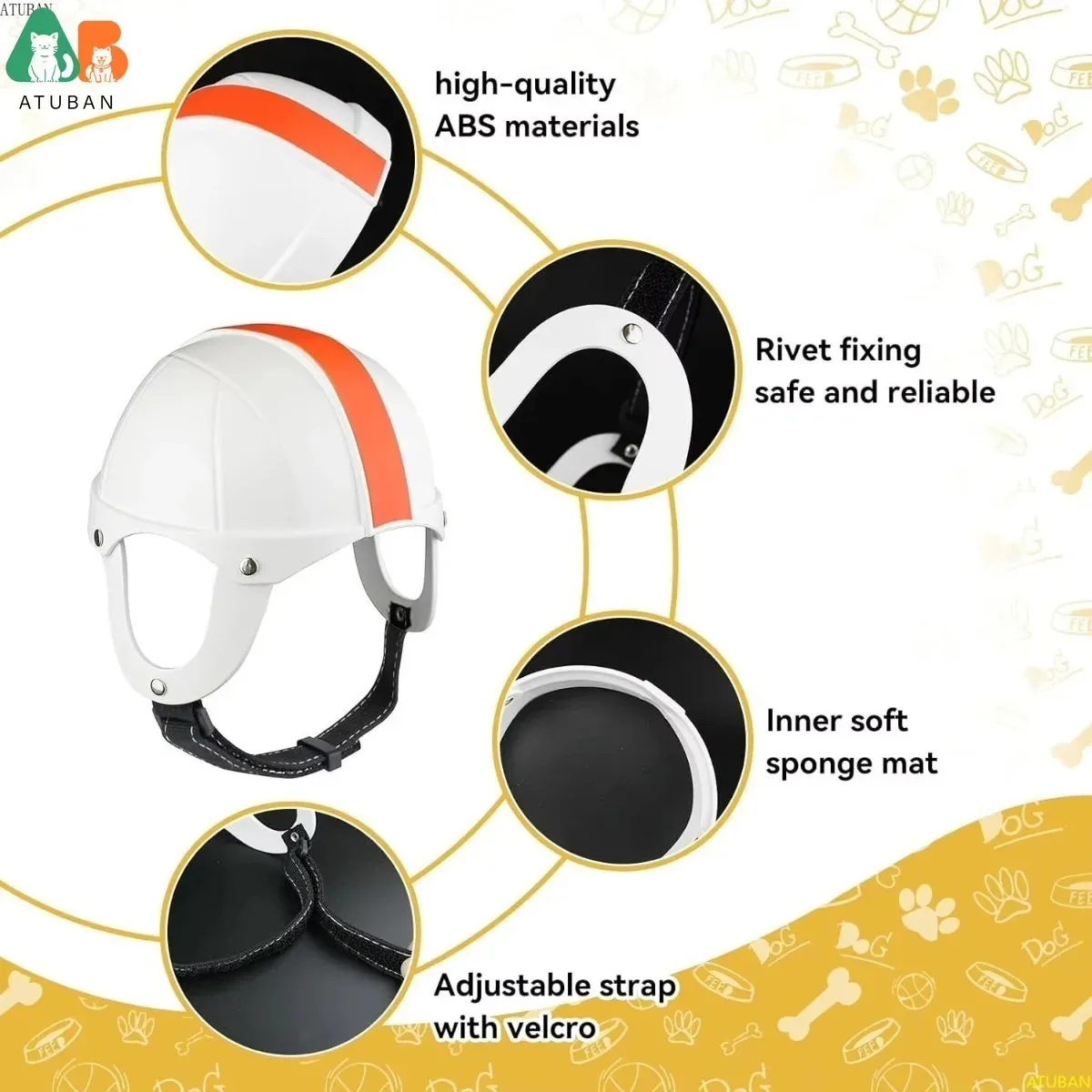 Casco para perro ATUBAN, casco para motocicleta para mascotas, gorro de seguridad duro para perros pequeños y gatos con cinturón ajustable, protección para la cabeza para cachorros - imagen 2