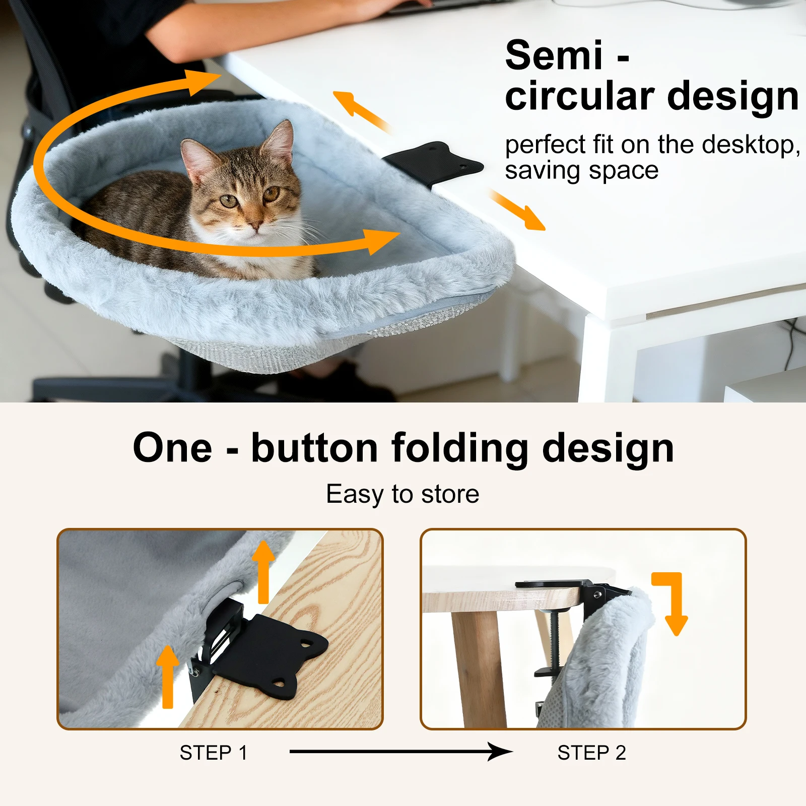 Cama de escritorio para gatos, diseño hundido plegable con un solo clic, Material suave de piel sintética de conejo que ahorra espacio, adecuado para varios escritorios - imagen 4