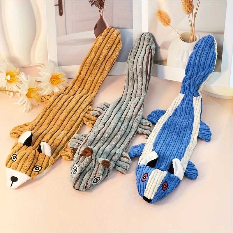 Juguete interactivo para masticar de peluche para perros: diseño realista de ardilla y pescado, juguete duradero de fibra de poliéster suave para la salud y la estimulación mental, adecuado para perros de tamaño mediano, no se requieren baterías - imagen 4