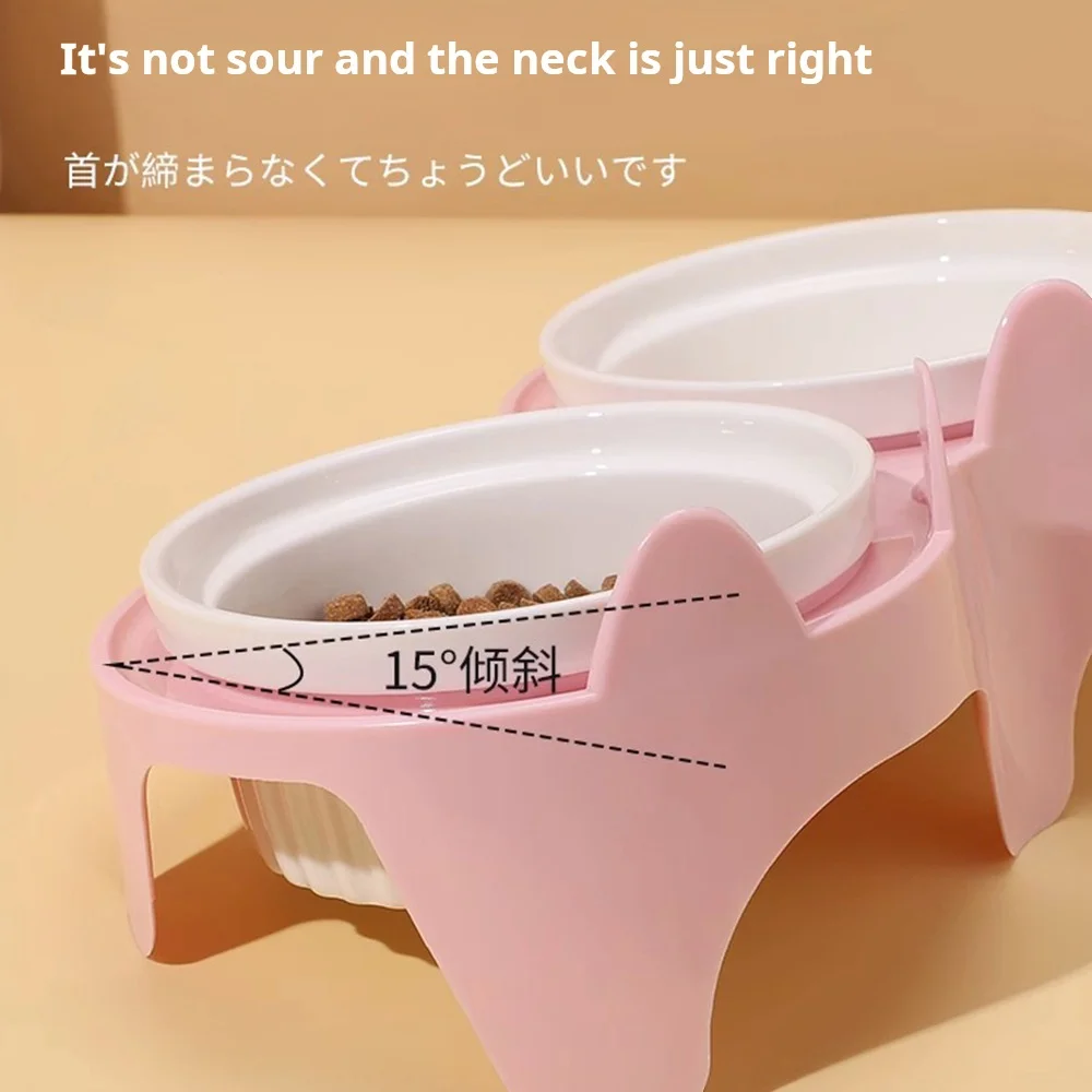 Cuenco de cerámica para gatos, cuenco de comida para gatos, cuenco doble para agua potable, cuenco para perros, boca oblicua para mascotas para proteger las vértebras cervicales - imagen 2