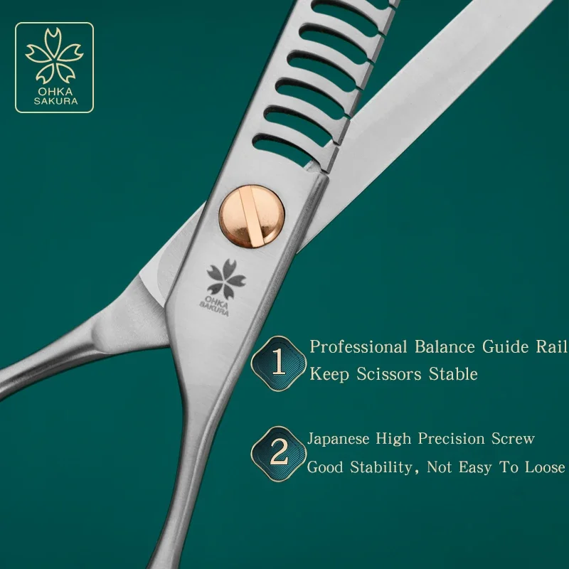 Tijeras de espina de pescado finas y abiertas para mascotas de cereza, artefacto de recorte de pelo de perro con tornillo grande ranurado vg10 importado - imagen 5