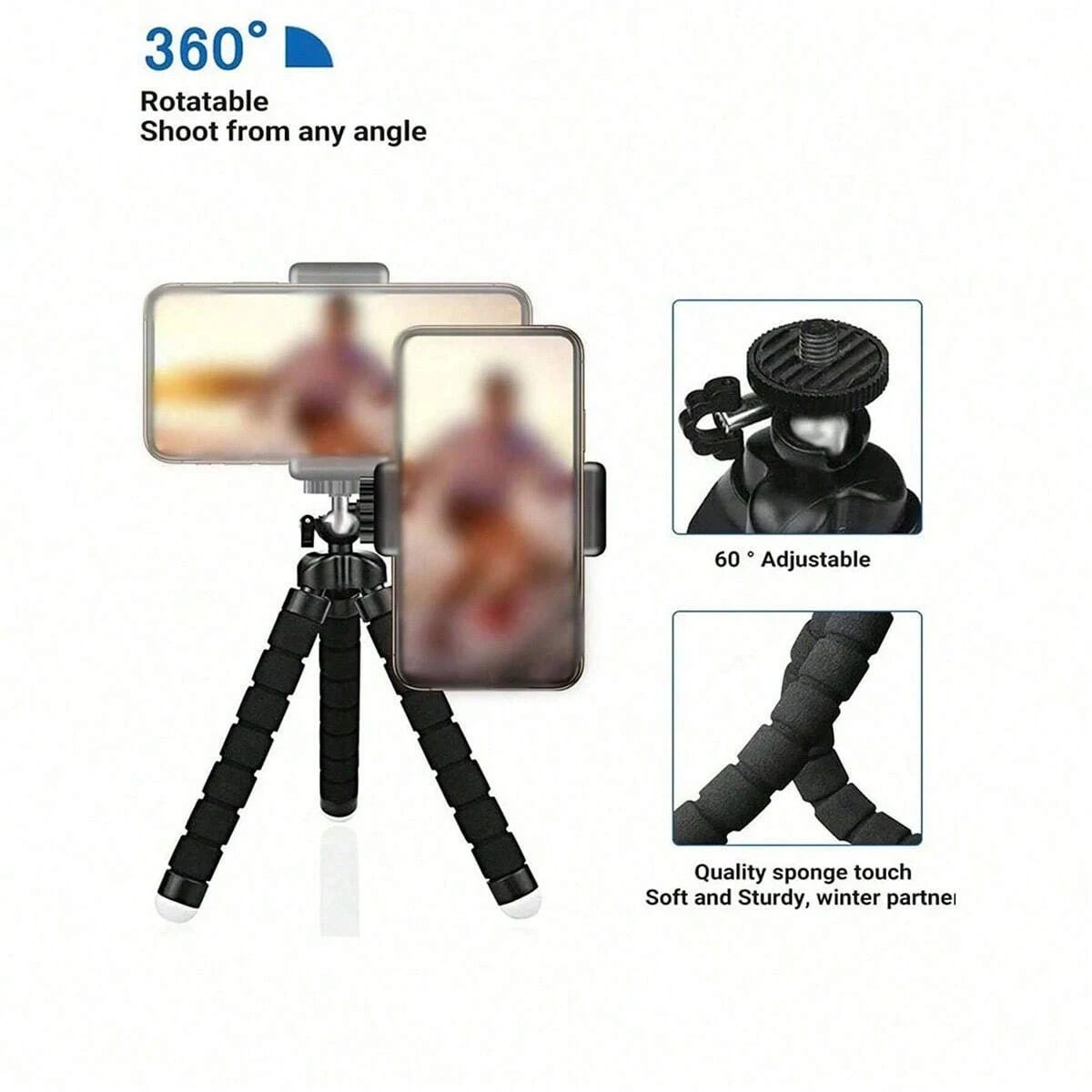 Soporte para teléfono con trípode portátil, multifuncional, plegable, altura ajustable, antideslizante, para transmisión en vivo, Selfie al aire libre, 1 ud.
