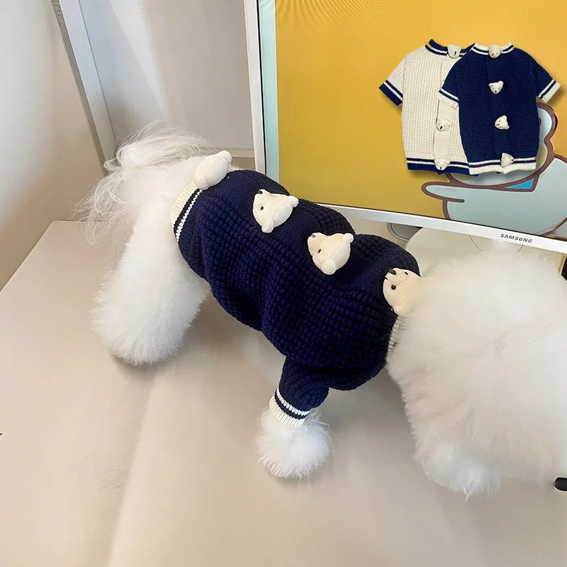 Suéter de oso para mascotas, suéter con parte inferior para perro, bonito peluche maltés, Yorkshire, perro pequeño, empalme de otoño/invierno, suéter de oso Simple, ropa para gato