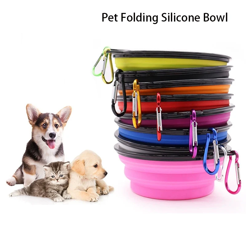 Tazón plegable de silicona para perros, portátil viaje comida y agua