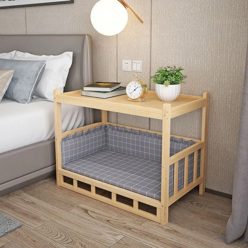 Casa de madera maciza para perros, lata de madera desmontada lavada para las cuatro estaciones, productos simples para muebles para mascotas, cama, accesorios para mesita de noche para el hogar - imagen 2