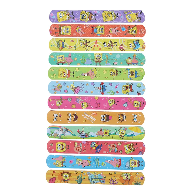 12 Uds. Pulseras de bofetada de Bob Esponja, correa para la muñeca, pulseras de bofetadas para niños, anillos para enganchar, juguete, suministros para fiestas, regalos de cumpleaños - imagen 3