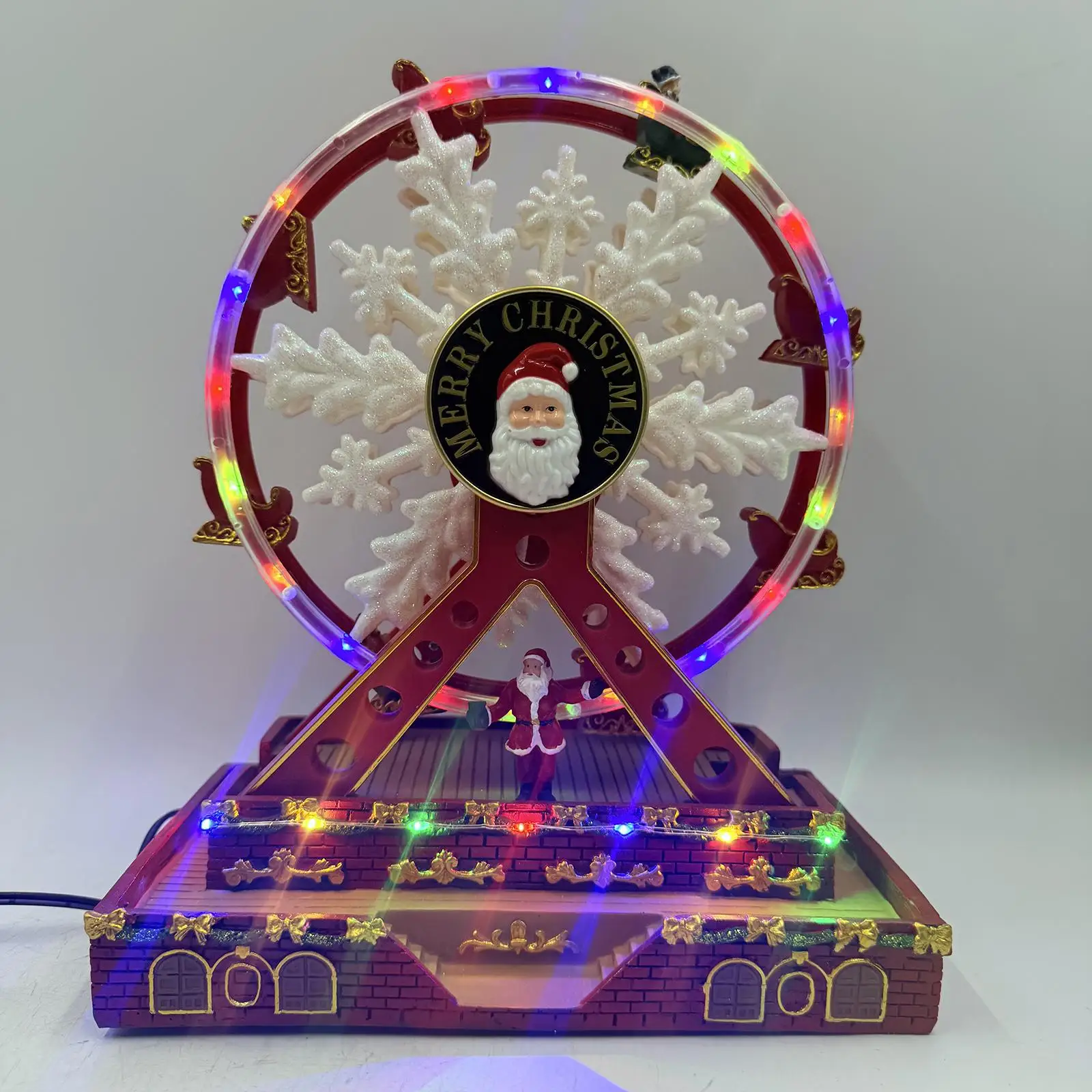 Rotating Ferris Wheel Sculpture Resin Christmas Tabletop Decoration Musical Box Ornament for Living Room Interior